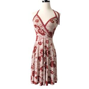Ruby Rox Red Floral Polka Dot Halter Dress Small‎ RLE-4039 Made in USA